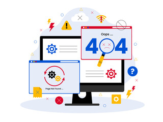Connection error. Page not found vector illustration