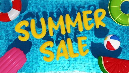 Summer sale 3d render inflated text background banner template