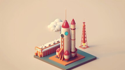 Obraz premium Isometric Rocket Illustration in 3D