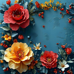 A unique and diverse greeting card template that captures the essence of love and friendship through a visually descriptive colors rendering, featuring delicate florals and whimsical calligraphy.