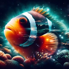 Mysterious, mysterious clownfish illuminate the scene with an otherworldly glow.
