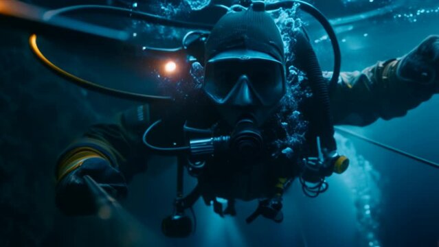 Engineer wearing a diving suit into the deep sea Cable repair.