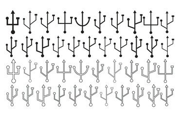 USB icon set in flat style with background.