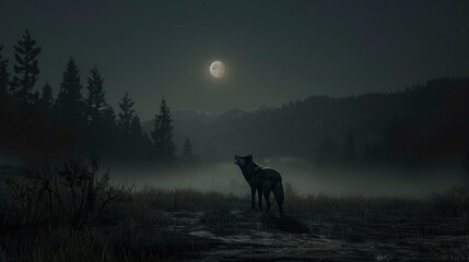 The eerie howl of a lone wolf adding to the mystery and danger of the wild west at night.