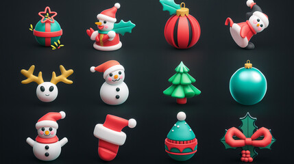 Asset of Christmas for ui game isolation on dark background, Illustration.