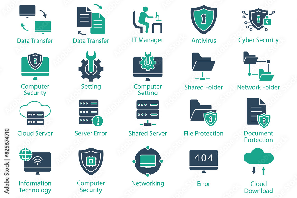 Wall mural information technology icon set. data transfer, cyber security, computer setting and more. solid ico