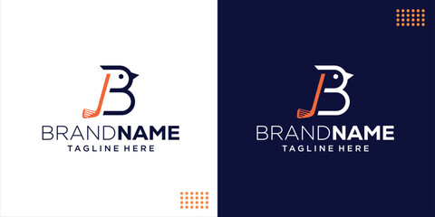 Creative Logo Letter B Bird and Golf Stick, Design Inspiration, Illustration, Vector