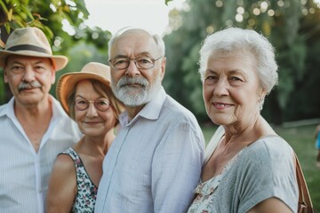 Portrait of a happy senior couple with their family in the garden
