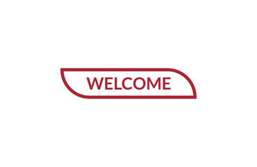 Welcome red ribbon label banner. Open available now sign or Welcome tag.