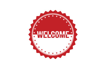 Red banner Welcome on white background.