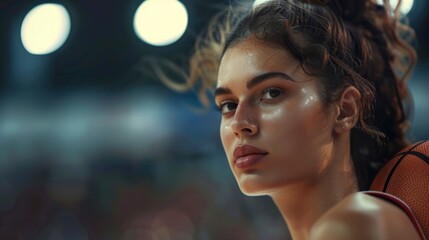 Fototapeta premium A Confident Female Basketball Player Looked Away, Exuding Determination And Focus, Hd Images