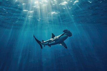 hammerhead shark dive on sea under water view