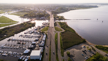 Aerial Drone of Laurence Harbor Old Bridge New Jersey 