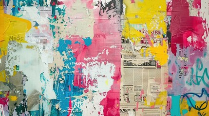 Naklejka premium Abstract Colorful Graffiti Backdrop - Collage of Grunge Newspaper Magazine Clipping Background 
