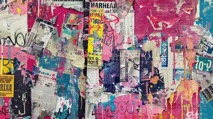 Abstract Colorful Graffiti Backdrop - Collage of Grunge Newspaper Magazine Clipping Background
