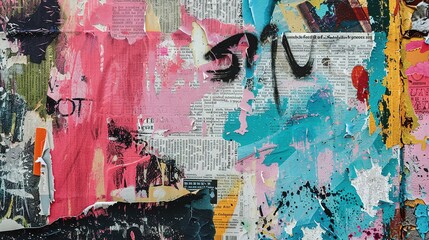Abstract Colorful Graffiti Backdrop - Collage of Grunge Newspaper Magazine Clipping Background
