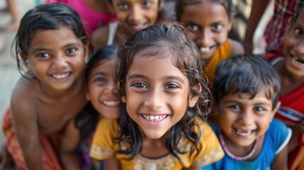Fototapeta premium A Group Of Children Smiled And Looked At The Camera, Showcasing The Beauty Of Diversity And Friendship, Hd Images