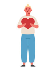 man embraces a big charity heart