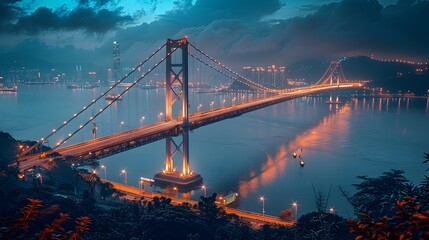 Tsing Ma Bridge at Dusk A of Suspension Infrastructure in Hong Kong