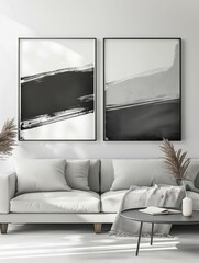 Frame mockup, modern home room living room interior, wall poster frame