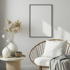 Frame mockup, modern home room interior, wall poster frame