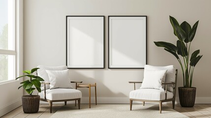 Frame mockup, modern home room interior, wall poster frame