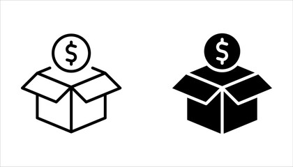 Donation box icon set with outline and glyph style on white background