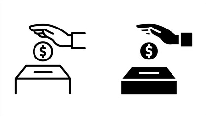 Donation box icon set with outline and glyph style on white background