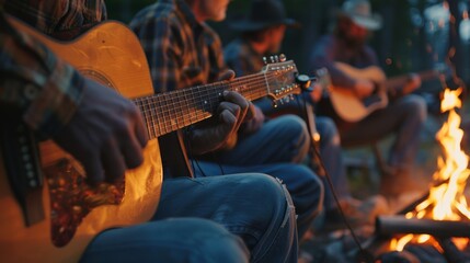 A peaceful evening as the group sings traditional cowboy songs around the campfire with the acoustic guitar and harmonica as their only instruments.