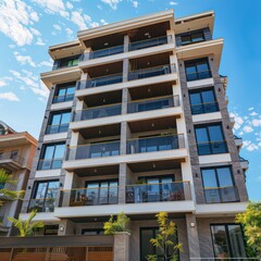 residential building front view with balconies