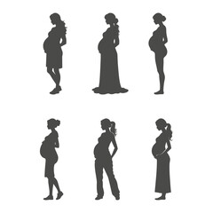 Pregnant woman silhouettes collection. Motherhood sign. Pregnancy symbol