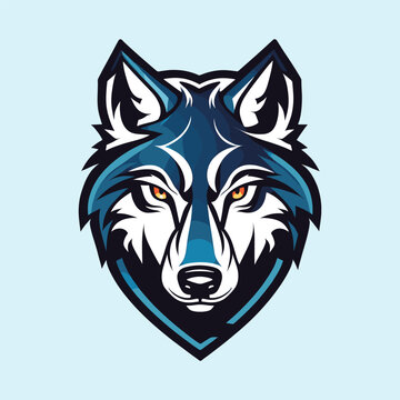 hand drawn cartoon art blue wolf logo