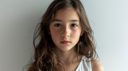 Naklejka premium A Portrait Of A Young Girl Against A White Background, Her Expression Serene And Filled With Youthful Grace, Hd Images