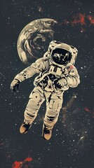Astronaut with a skull for a visage floating in the dark expanse of space