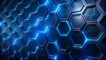 a close up of a blue and black background with hexagons, hexagonal wall, futuristic background, dark blue neon light, neon background lighting, hexagonal pattern, dark sci - fi background