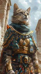 Fototapeta premium An ancient cat civilization with pyramids and temples, where cats are revered as deities, for International Cat Day