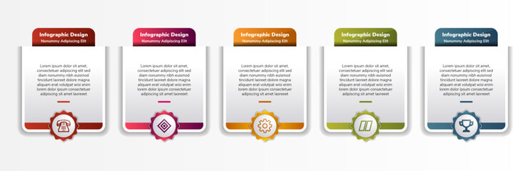 Set of infographic elements with line icons and place for your text, can be used as workflow, process, steps or options, vector illustration. colorful gradient color on design template.