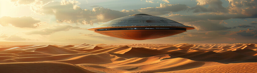 A UFO buried beneath the desert sands, exposed by shifting dunes, a hidden history revealed