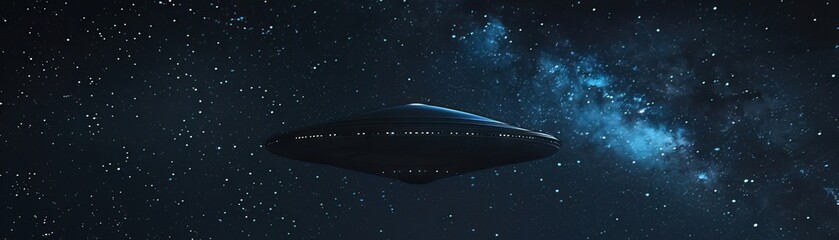 A UFO blending into the night sky, its surface mirroring the stars, making it almost invisible to the unsuspecting eye