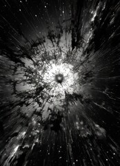 omega point with high contrast graphic and black background 