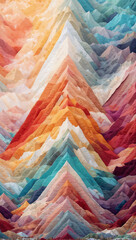 a colorful quilted fabric wall hanging on the wall with an ocean and mountains in