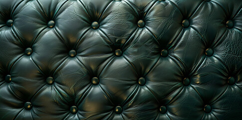 Leather upholstery sofa in dark green color texture.