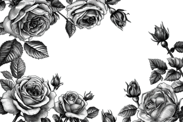 Black and White Rose Flower Border SVG on Transparent Background