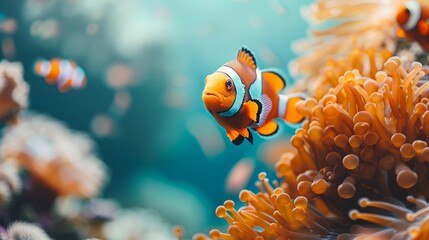Cute clownfish in undersea background