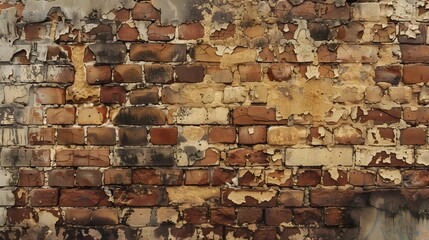 Old wall background with stained aged bricks