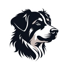 Logo design, Stencil art style, solid silhouette of a dog's face, high contrast black and white, white background