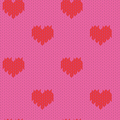 Knitted hearts seamless pattern. Fabric imitation vector background. Flat style knit wallpaper. Cute design for gift wrap, paper, textile
