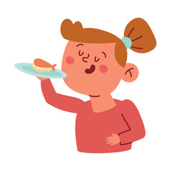 cartoon girl with delicious sushi