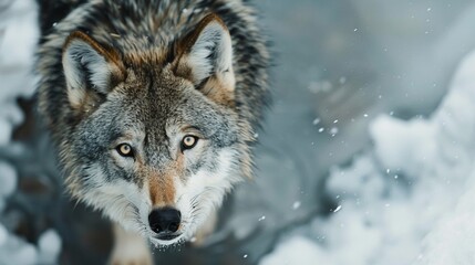 Portrait of wolf in winter background