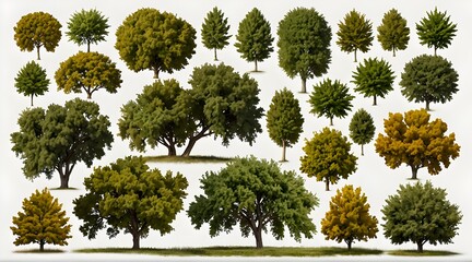 collection of Cottonwood,Plane trees beautiful isolated on white background